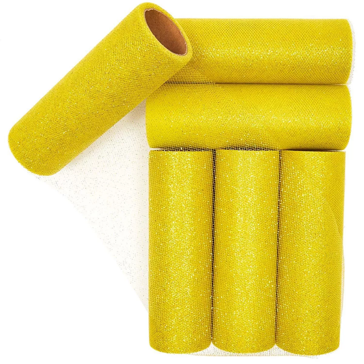 Bright Creations 6 Pack Gold Glitter Tulle Fabric Rolls for Arts and Crafts (6 in x 10 Yards)