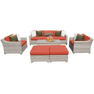 Fairmont 8pc Patio Sectional Seating Set with Club Chairs & Cushions - Tangerine - TK Classics