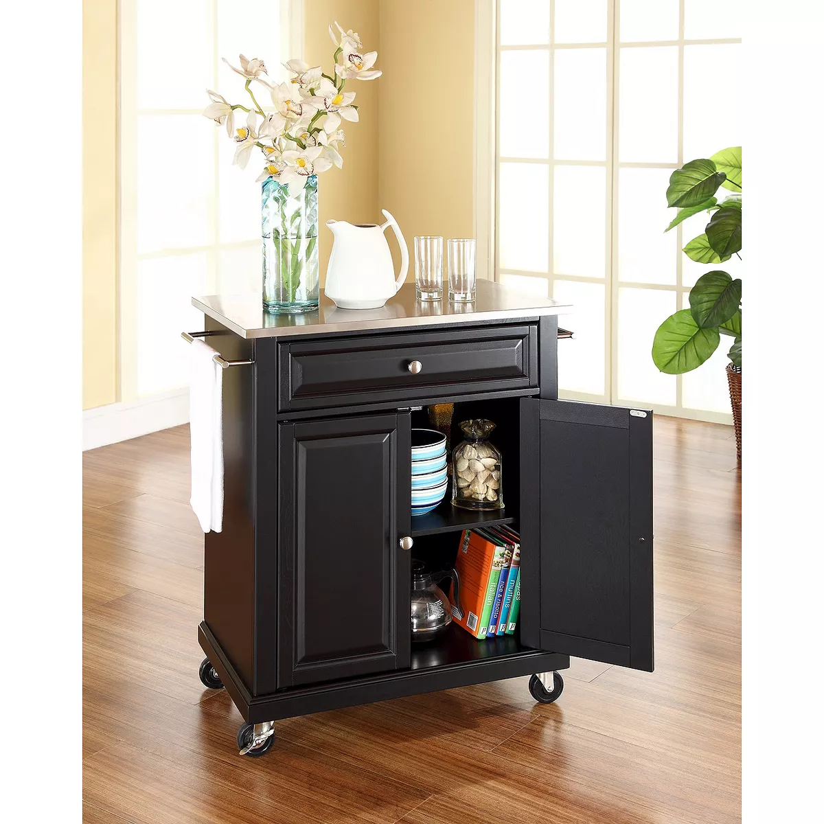 Portable Stainless Steel Top Kitchen Island Wood/Black - Crosley