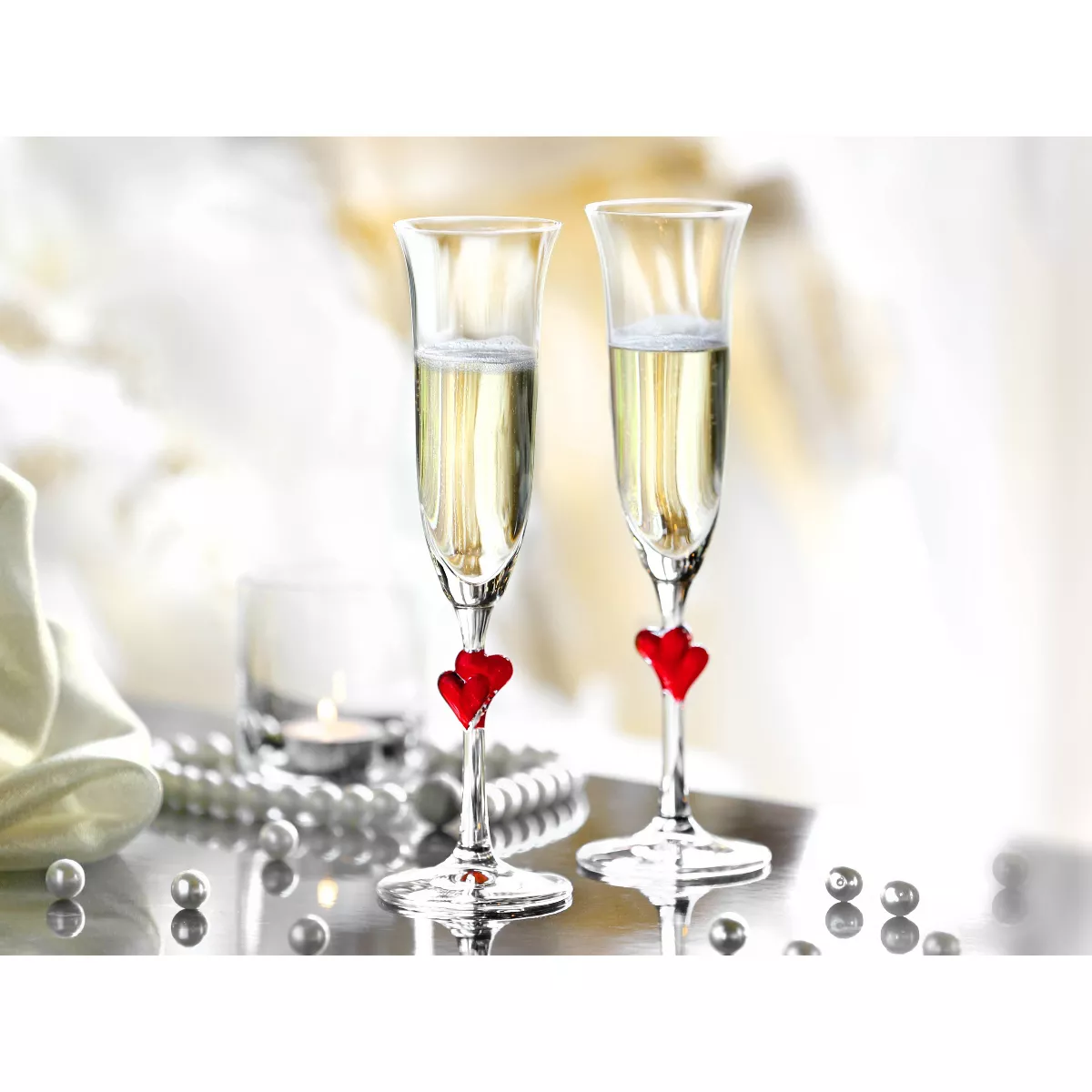 6.3oz 2pk Glass L'Amore Red Heart Flute Drinkware Set - Stolzle Lausitz