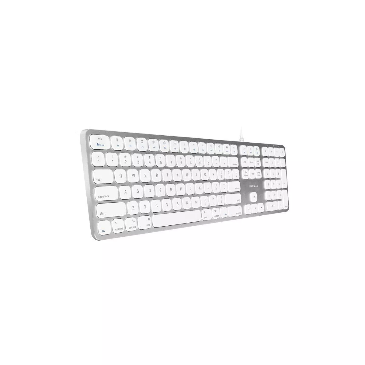 Macally Full Aluminum Wired Keyboard With Number Keypad and 2 Port USB Hub