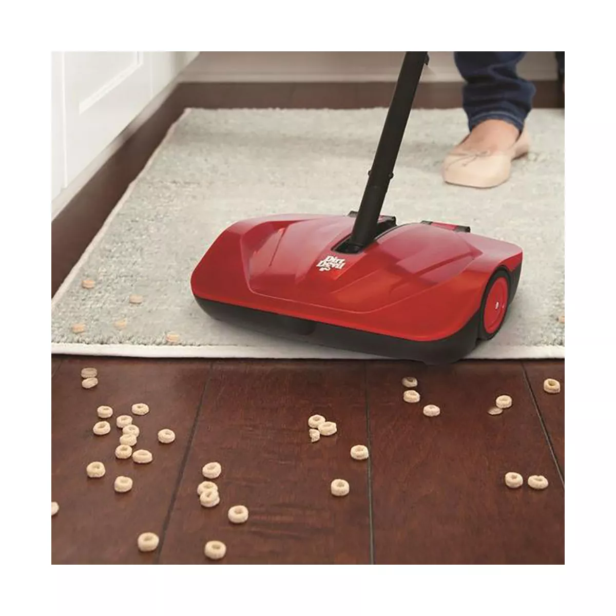 Dirt Devil PD10010 Simpli Sweep Compact Lightweight Manual Push Stick Sweeper with Quiet Operating Over Molded Wheels and Double Sided Dust Bin