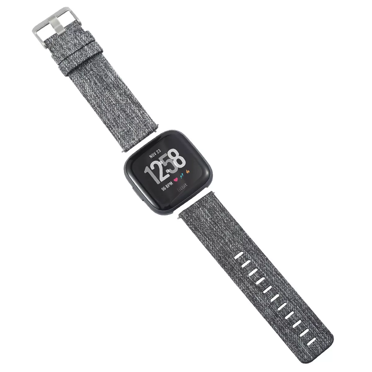 Insten Canvas Woven Fabric Band for Fitbit Versa 2 / 1 / Lite / SE, Replacement Strap, Gray Black