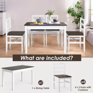 Costway 5pcs Dining Set Solid Wood Compact Kitchen Table & 4 Chairs Modern