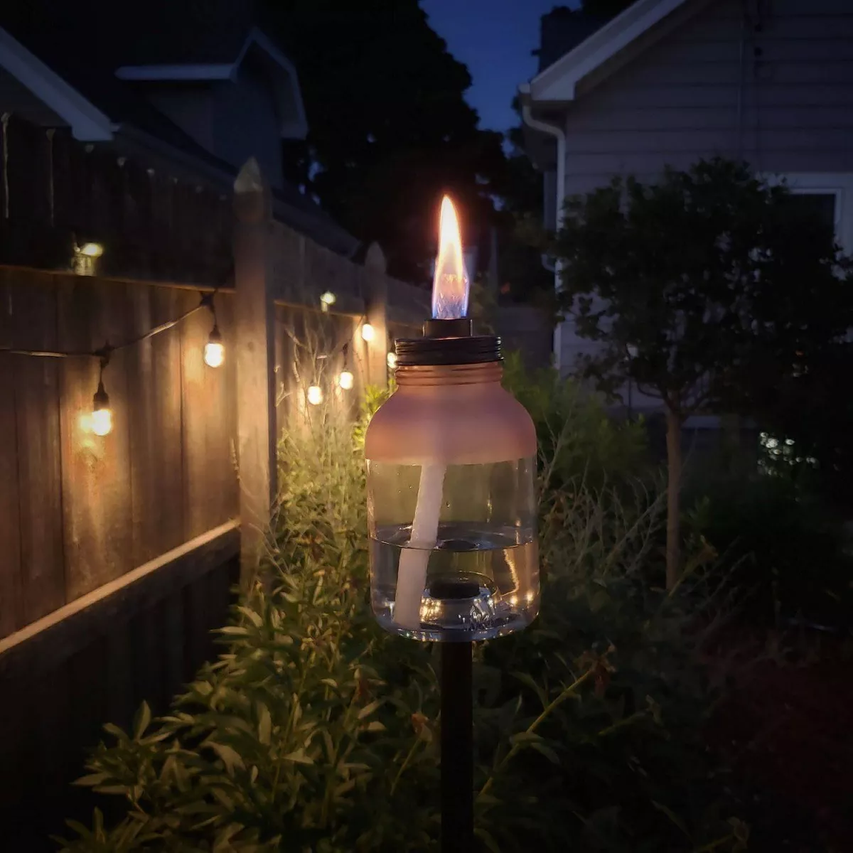 Frosted Glass Jar StepNStall Outdoor Torch - TIKI