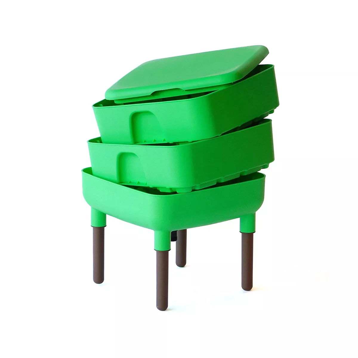 FCMP Outdoor Essential Living 6 Gallon UV Protected Plastic Worm Composter Bin Storage Container Box with 4 Trays for Garden and Home, Green
