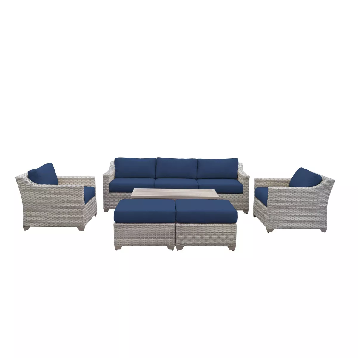 Fairmont 8pc Patio Sectional Seating Set with Club Chairs & Cushions - Navy - TK Classics