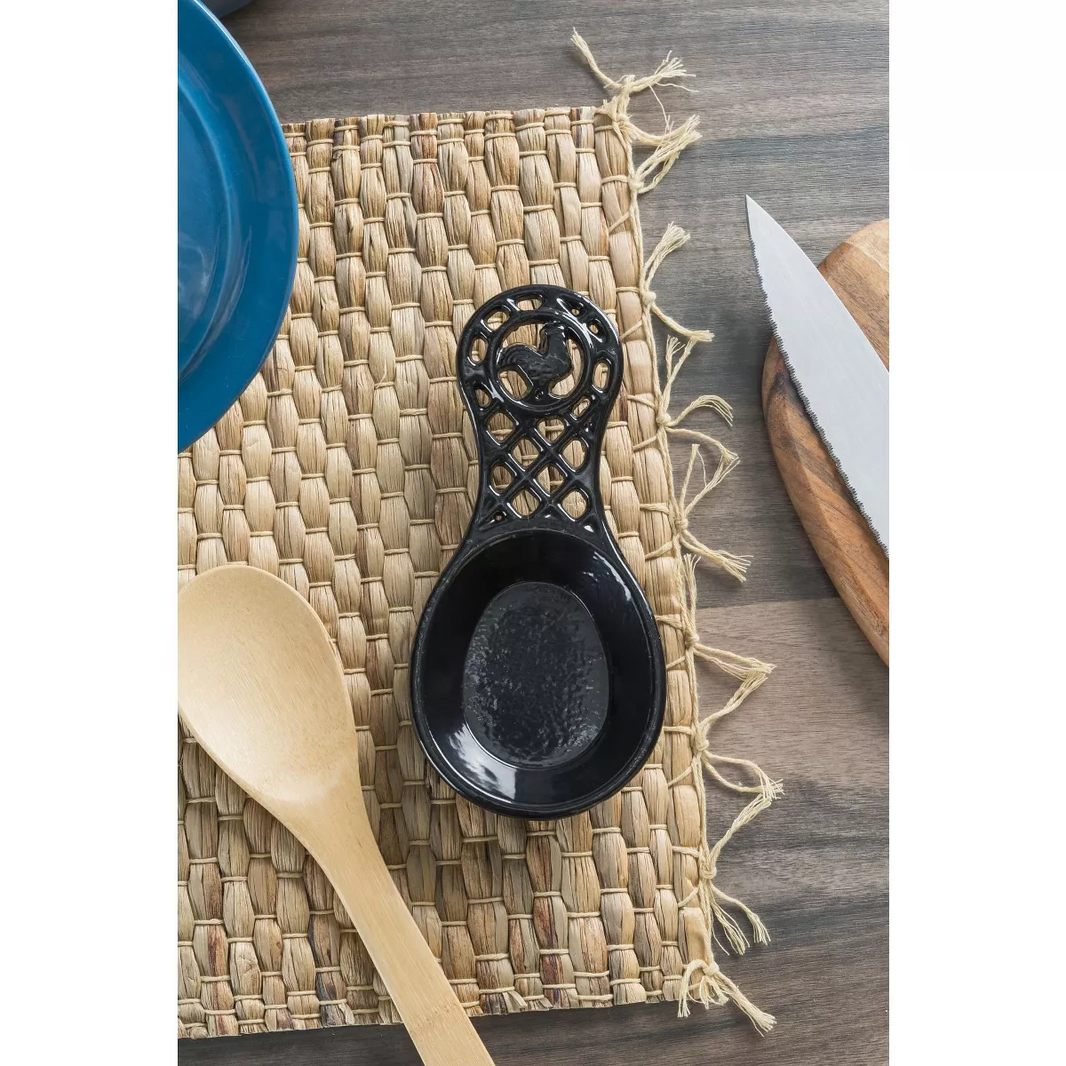 Home Basics Cast Iron Rooster Spoon Rest, Black