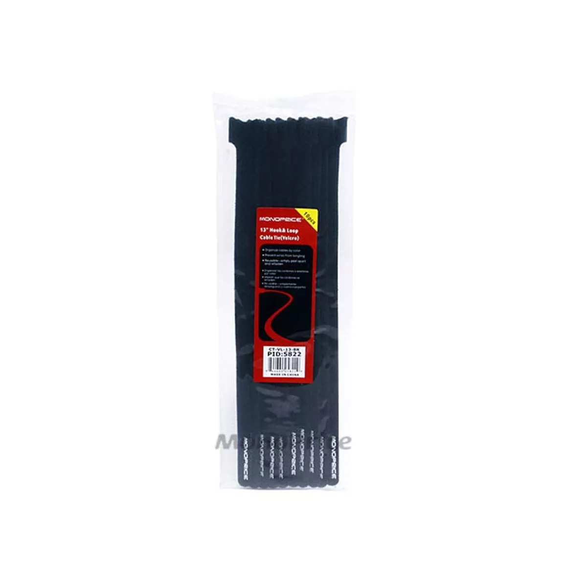 Monoprice Hook and Loop Fastening Cable Ties, 13 in, 10 pcs/pack, Black
