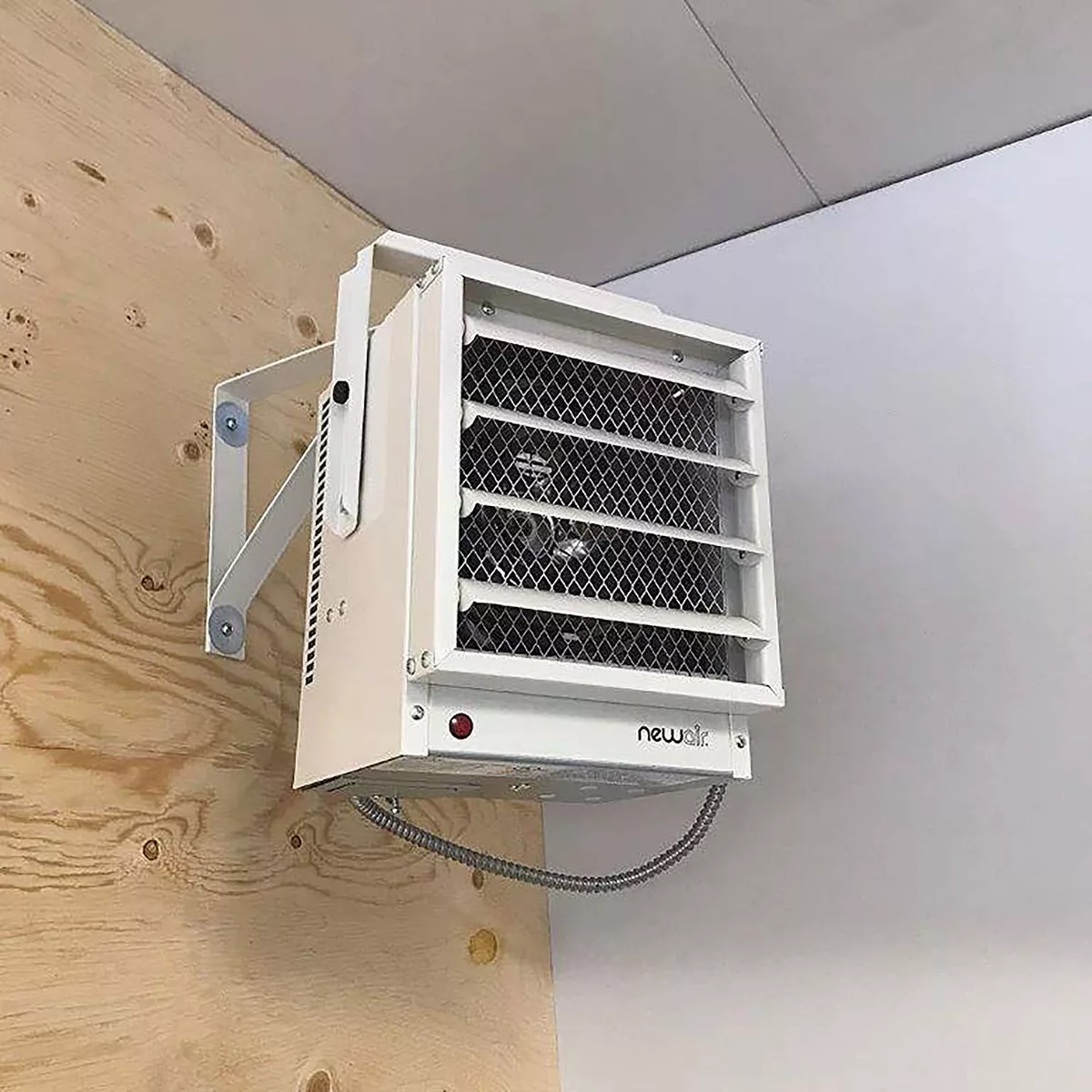 NewAir 240V 5000 Watts Garage Workshop Industrial Hardwired Mountable Ceiling or Wall Stainless Steel Space Heater, White