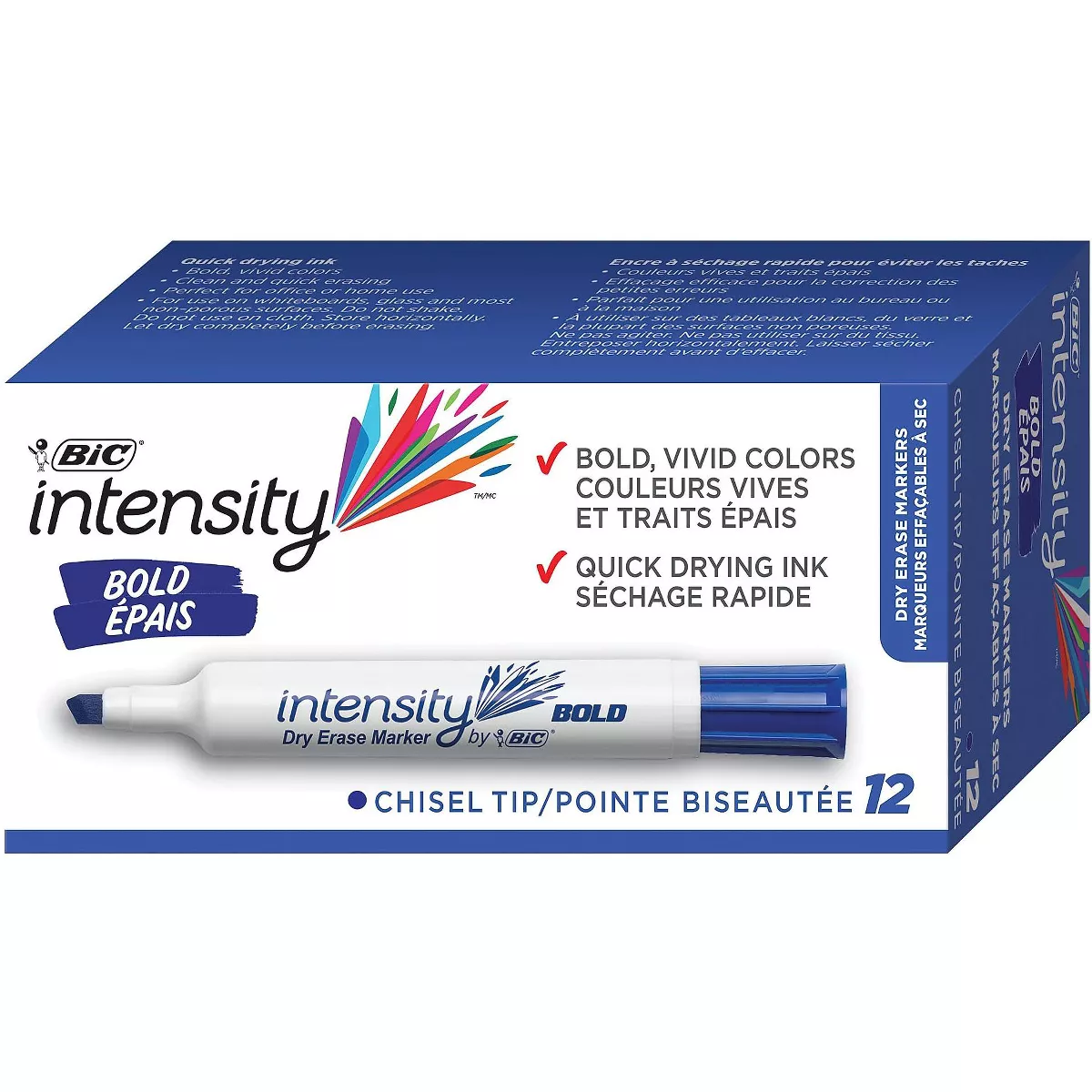 Bic Great Erase Bold Tank-Style Dry Erase Marker Chisel Tip Blue Dozen DEC11BE