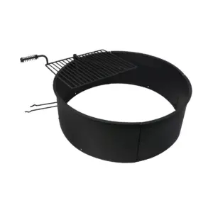 Sunnydaze Outdoor Heavy-Duty Steel Portable Campfire Ring with Cooking Grate and Fire Poker - 36