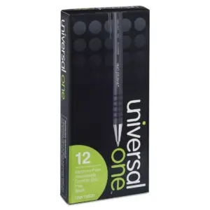 UNIVERSAL Comfort Grip Ballpoint Retractable Pen Black Ink Fine Dozen 15520