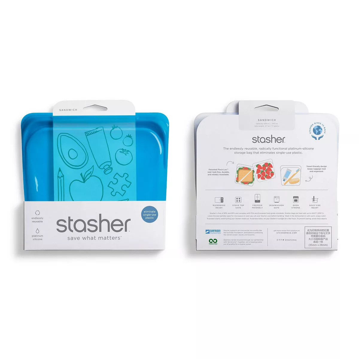 stasher Reusable Food Storage Sandwich Bag - Blueberry