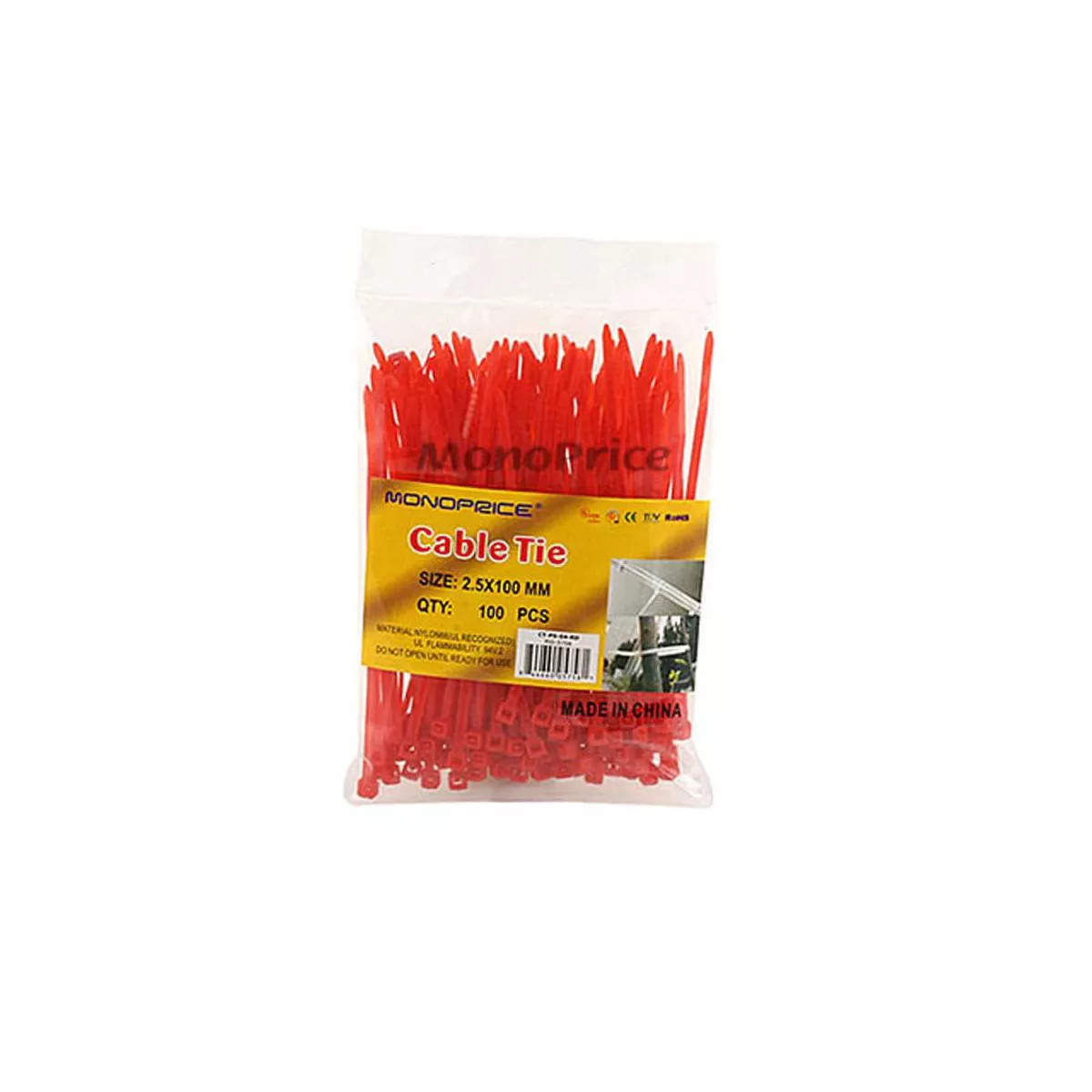 Monoprice 4-inch Cable Tie, 100pcs/Pack, 18 lbs Max Weight - Red