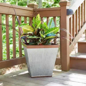 Southern Patio HDR-046851 16 Inch Square Rustic Resin Indoor Outdoor Garden Planter Urn Pot for Flowers, Herbs, and Flowers