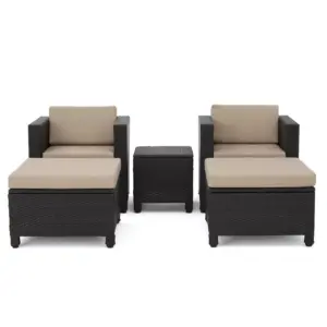 Puerta 5pc All-Weather Wicker Patio Chat Set - Dark Brown/Beige - Christopher Knight Home