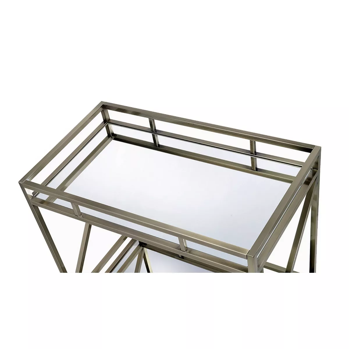 Open Metal Frame 2 Tier Mirrored Serving Cart Gold/Silver - Benzara