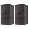 Sterilite 3 Drawer Wicker Weave Decorative Storage Tower, Espresso (2 Pack)