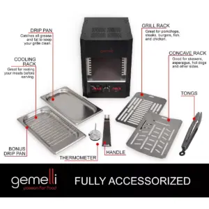 Gemelli Gourmet Steak Grille (1600 Watt), Infrared Superheating Up to 1560 Degrees, Electric Grill (Black)