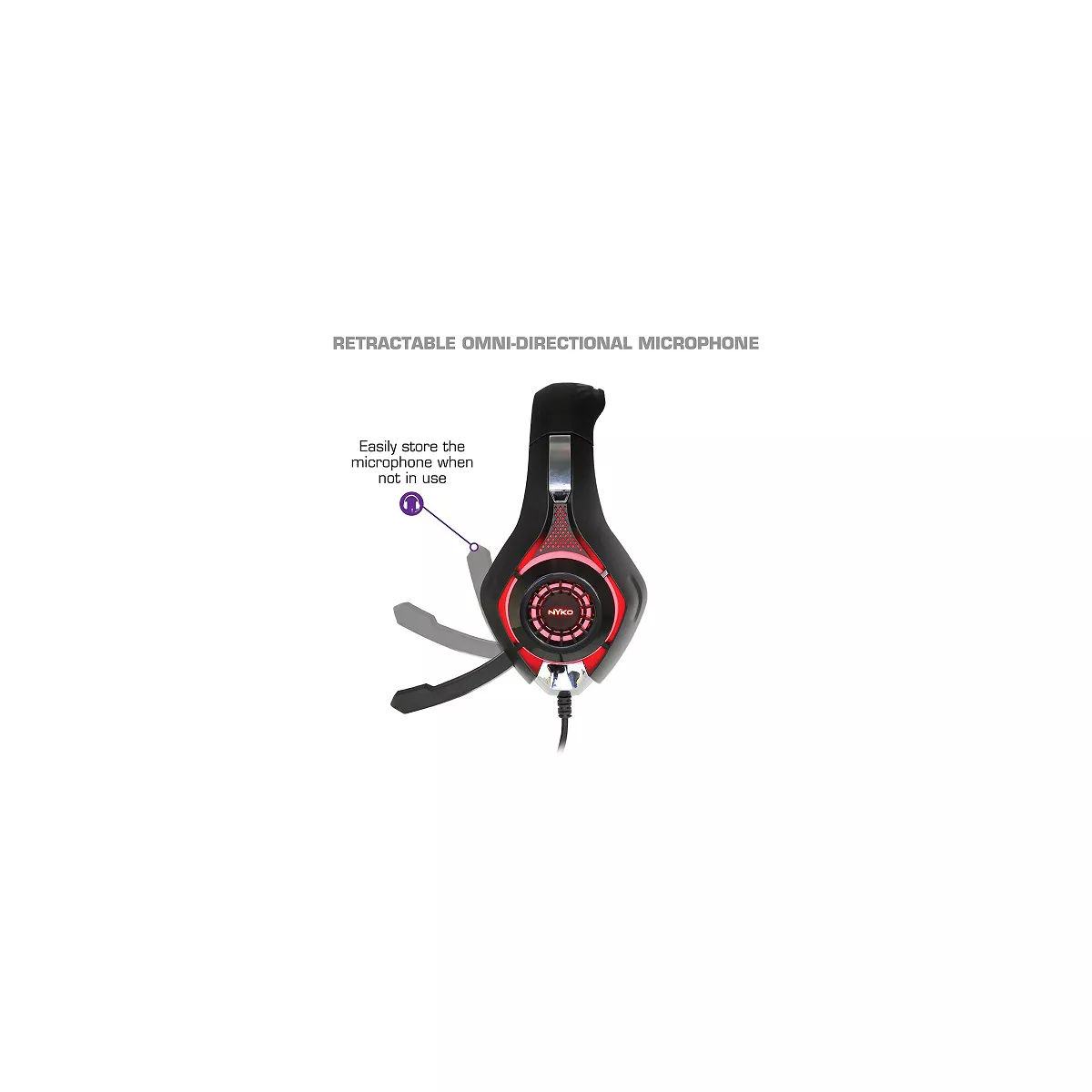 Nyko Core 80801 Wired Gaming Headset - 40mm Driver Stereo Speakers - Omni-directional retractable microphone - Inline mute & volume controls