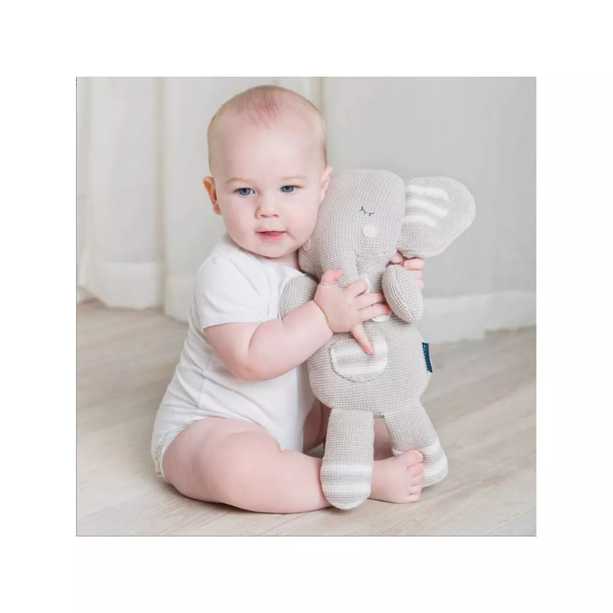 Living Textiles Baby Gray Theodore Elephant Plush Rattles And Teethers