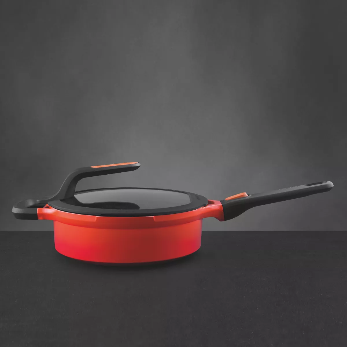BergHOFF GEM Cast Alum Nonstick 9.5" Covered Saute Pan , Carribean Red, Stay Cool