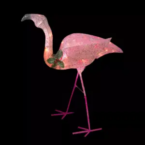 Northlight 3' Pink Glittered Flamingo with Holly and Berry Outdoor Yard Decor