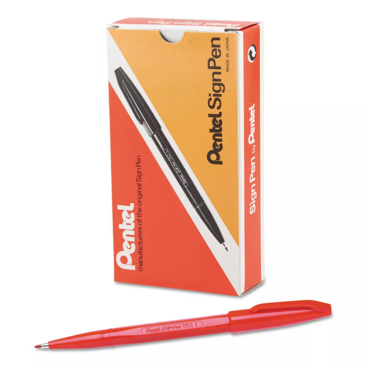 12pk Pentel Sign Pen Porous Point Capped Water-Based Pen, Red Ink, Fine