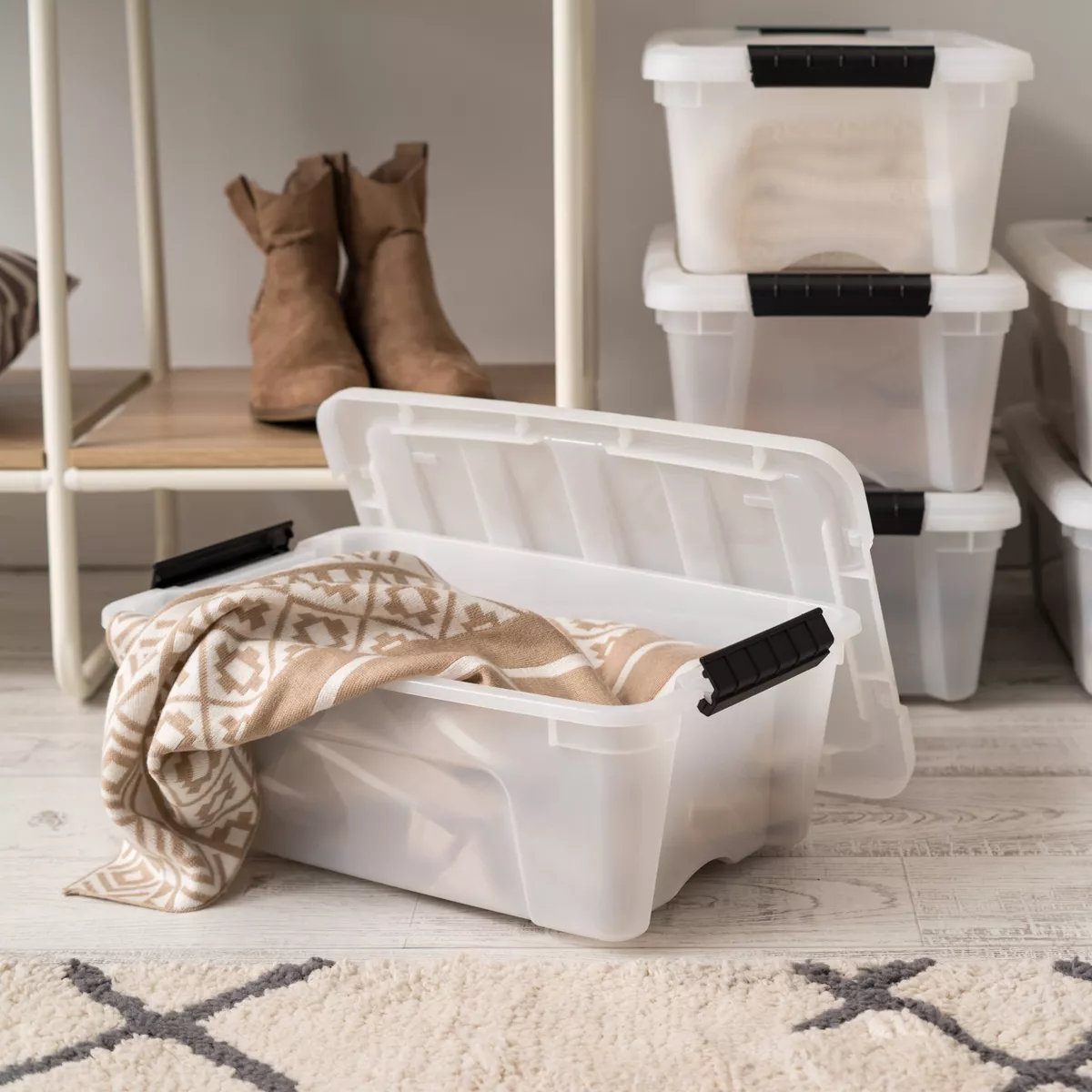 IRIS 8pk 12qt Stack and Pull Storage Bin Latching Pearl