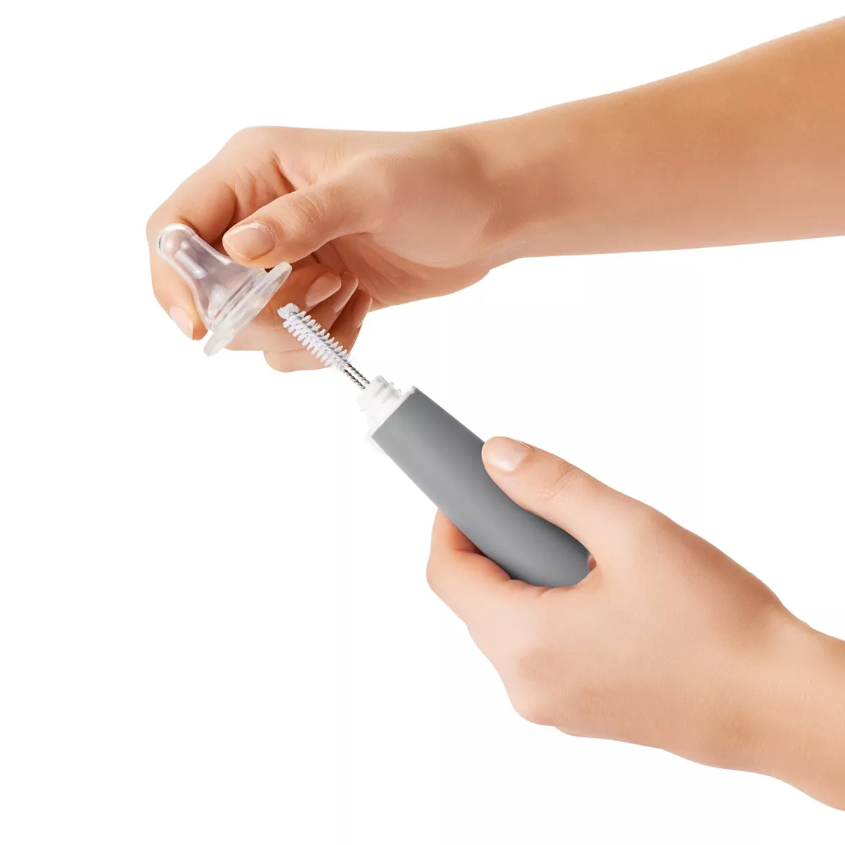 OXO TOT Bottle Brush with Bristled Cleaner & Stand - Gray