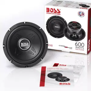 Boss Audio Systems CXX8 Chaos Exxtreme 8 Inch 600-Watt 4 Ohm Single Voice Coil Compact Car Subwoofer Audio Speaker with Polypropylene Cone, Single