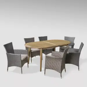 Stamford 7pc Acacia Wood and Wicker Dining Set - Gray/Silver - Christopher Knight Home