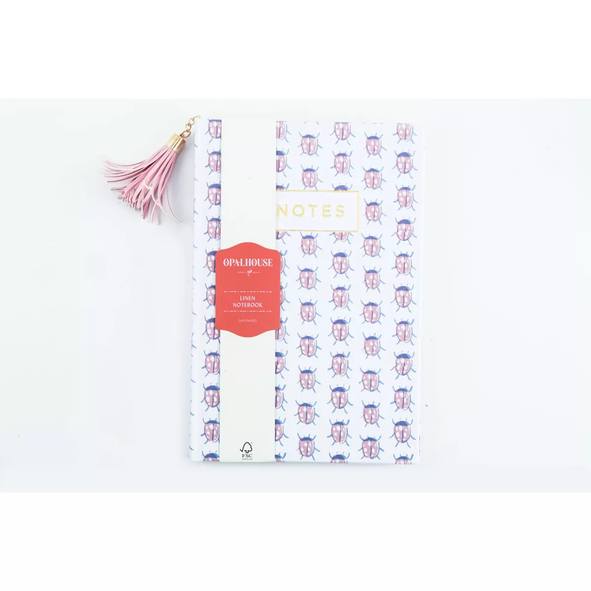 Notebook College Ruled Linen with Tassel Pink Beetles - Opalhouse™
