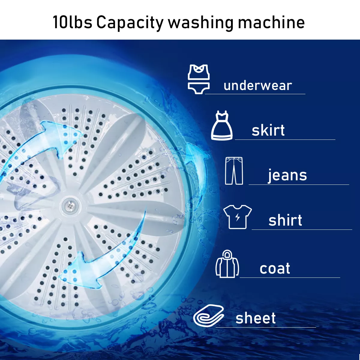 Full-Automatic Washing Machine 7.7 lbs Washer/Spinner Germicidal UV Light Blue