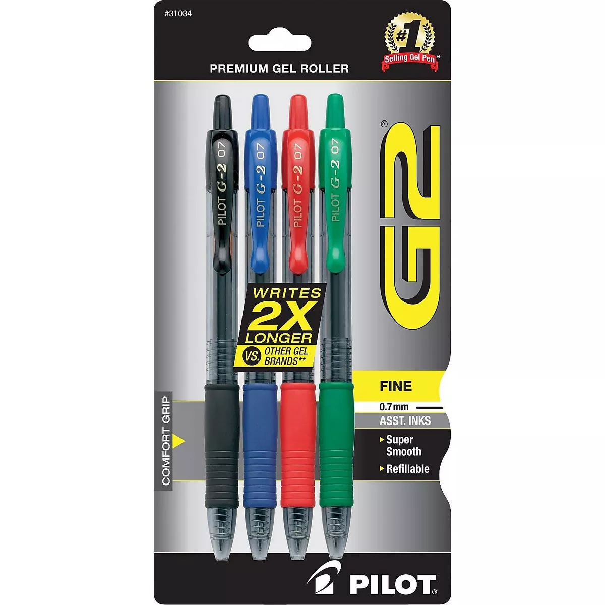 Pilot Gel Pen Retractable/Refillable Fine Point 4/PK Assorted 31034