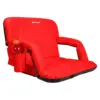 Driftsun Padded Folding Portable 6 Position Reclining Cushioned Stadium Seat Chair with Side Beverage Cup Holder and Backpack Carry Straps, Red