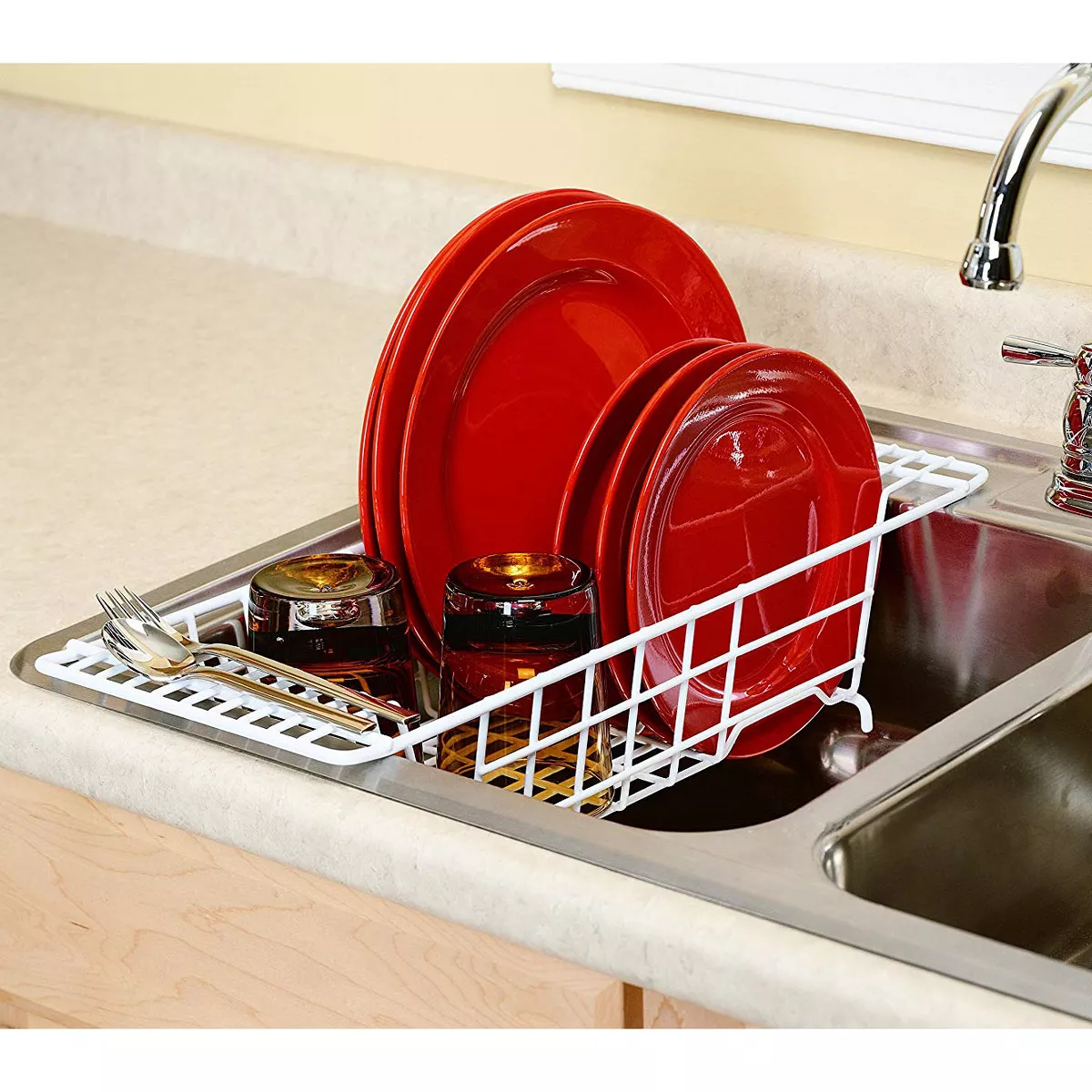 Closetmaid Economical 8 Inch Wide 4.5 Inches High Over the Sink Coated Steel Dish Rack Draining Solution, White (2 Pack)