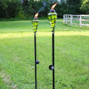 Sunnydaze Outdoor Adjustable Height Glass and Metal Swirl Patio and Lawn Citronella Torch Set - Green - 4pk