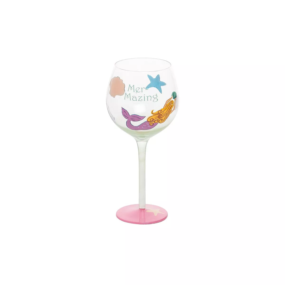 Beachcombers Happy Mermaid Painted Wine Glass Drinkware Gift Coastal Nautical Ocean Beach Sea Life 4.6 x 4.6 x 8.7