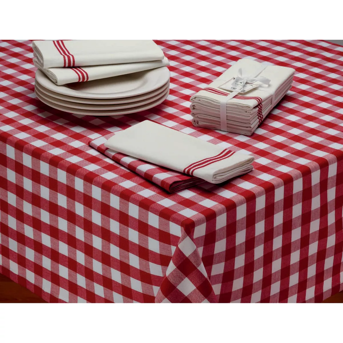 Red Tango & White Checkers Tablecloth - Design Imports