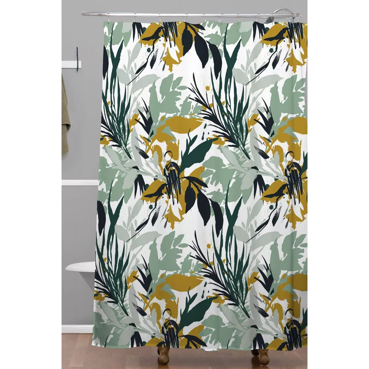 Marta Barragan Camarasa Botanical Brushstrokes Leaf Shower Curtain Green/Gold - Deny Designs