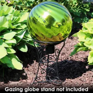 Sunnydaze Indoor/Outdoor Rippled Reflective Mirrored Surface Gazing Globe Glass Garden Ball with Stemmed Bottom and Rubber Cap - 10