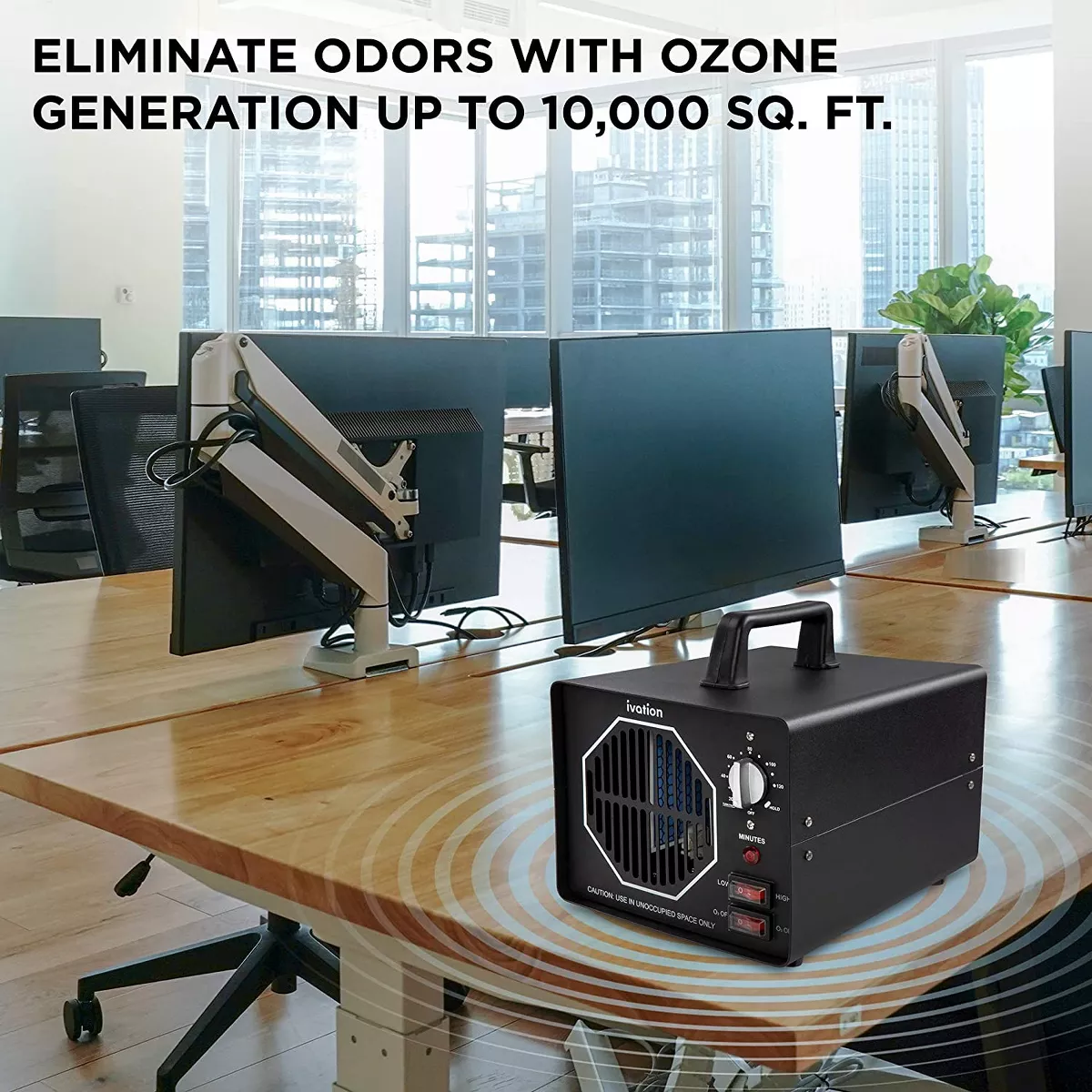 Ivation 30,000mg Industrial Ozone Generator Machine for Up to 10,000 Sq/Ft with UV Light, Built-In Timer, Hold Function, Adjustable Ozone, 2 Long-Lasting High Capacity Ceramic Plates & Washable Filter