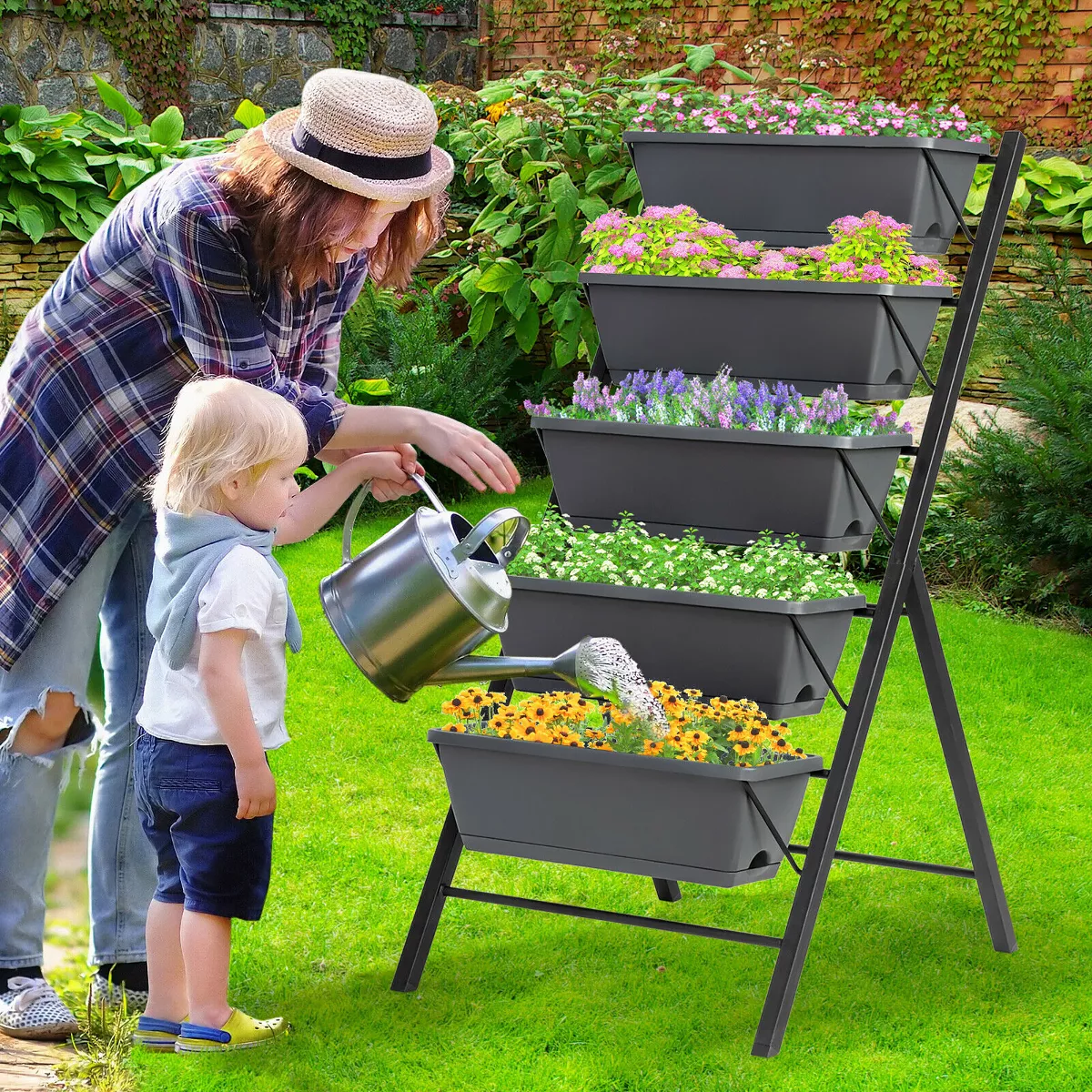 Costway 4 FT Vertical Raised Garden Bed 5-Tier Planter Box for Patio Balcony Flower Herb
