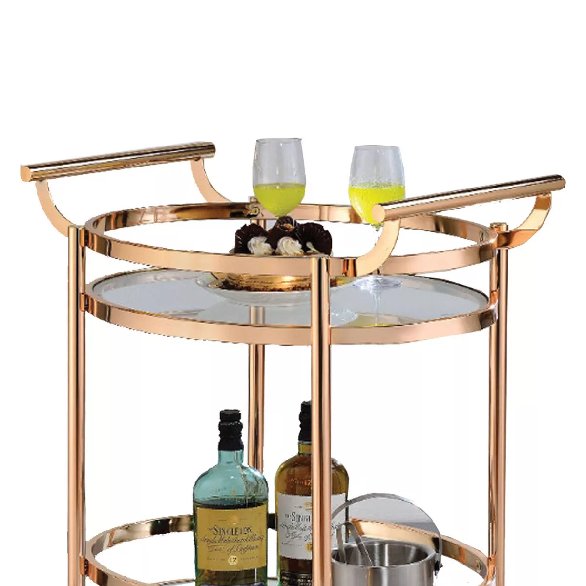 Oval Metal Serving Cart Clear Glass & Copper - Benzara