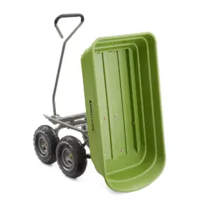Gorilla Carts 600 Pound Capacity Heavy Duty Poly Yard Garden Steel Quick Dump Utility Wheelbarrow Wagon Trolley Cart with Straight Pull Handle, Green