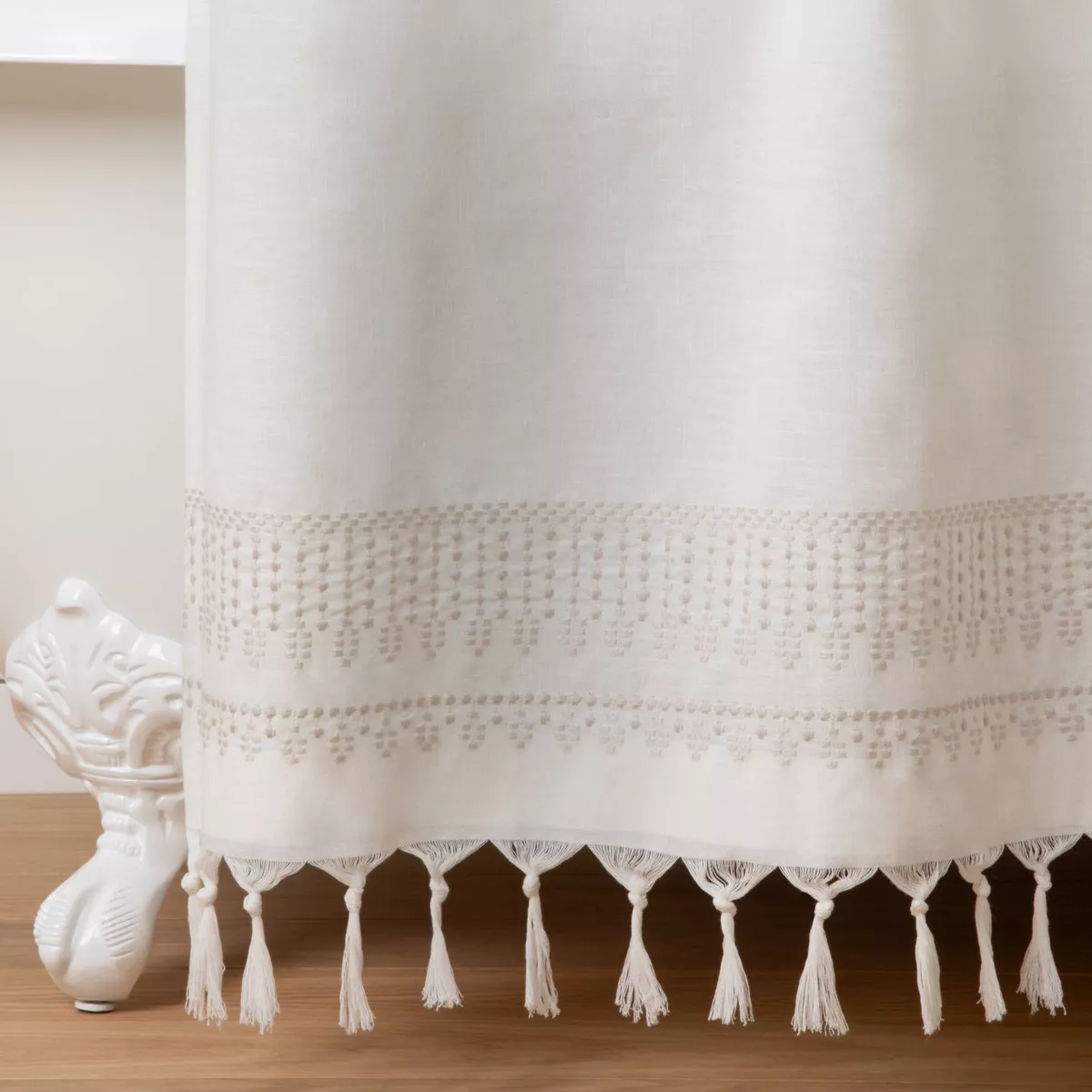 Embroidery Border Stripe Shower Curtain Taupe - Hearth & Hand™ with Magnolia