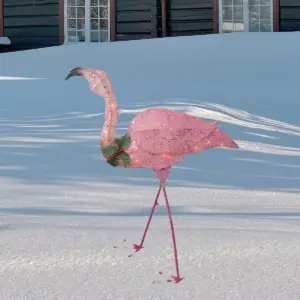 Northlight 3' Pink Glittered Flamingo with Holly and Berry Outdoor Yard Decor
