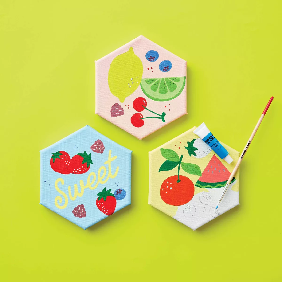 3ct Paint-Your-Own Hexagon Canvas Kit Fruit - Mondo Llama™
